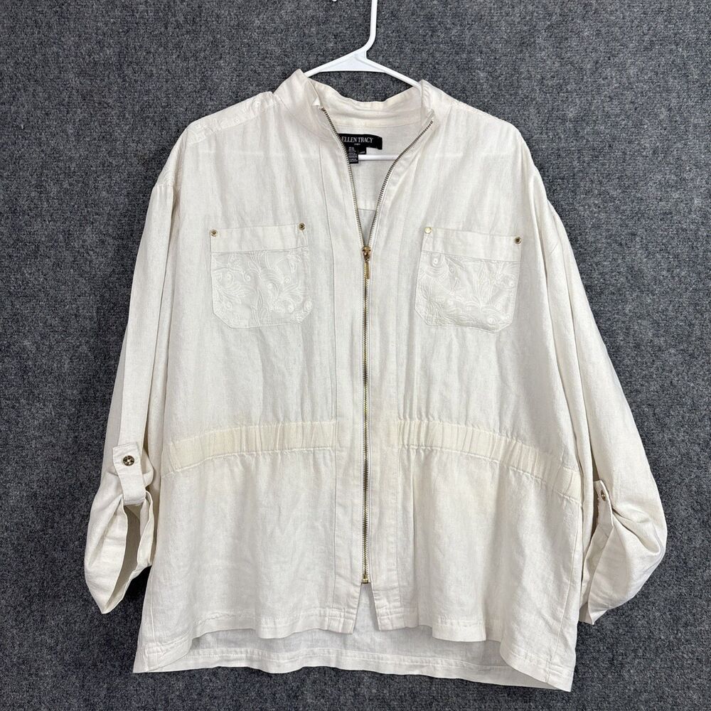 Ellen Tracy Cream Lightweight Zip Front Jacket